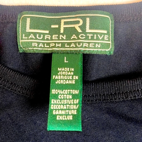 LRL Lauren Active Black Long Sleeve Shirt Logo Crest Embroidery Size L - Picture 3 of 5